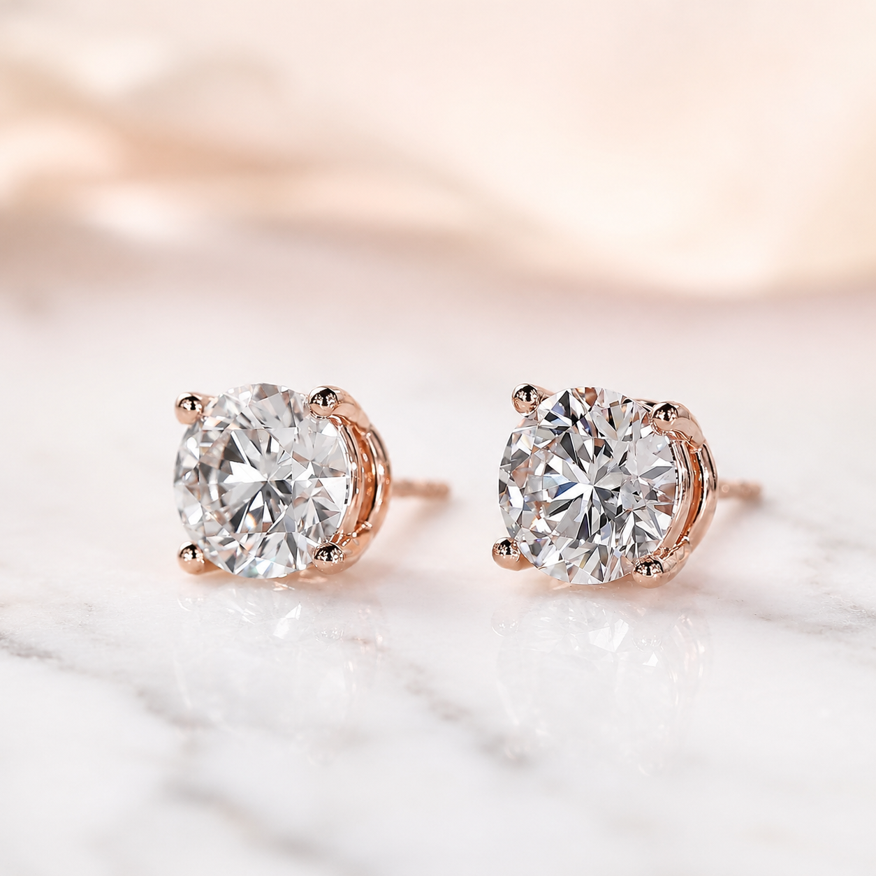 IGI 3Ct Round Lab Grown Diamond Stud Earrings 14K Rose Gold 4-Prong VVS2 E — alternate view