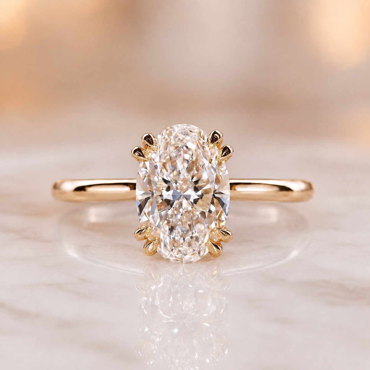 3CT Oval Lab Grown Diamond Engagement Ring IGI Certified 14K Gold