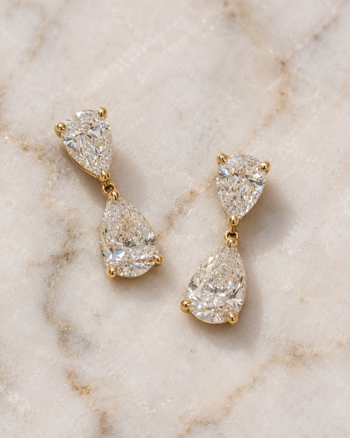 4.11 Ctw Pear Lab Grown Diamond Drop Earrings in 14K Yellow Gold — alternate view