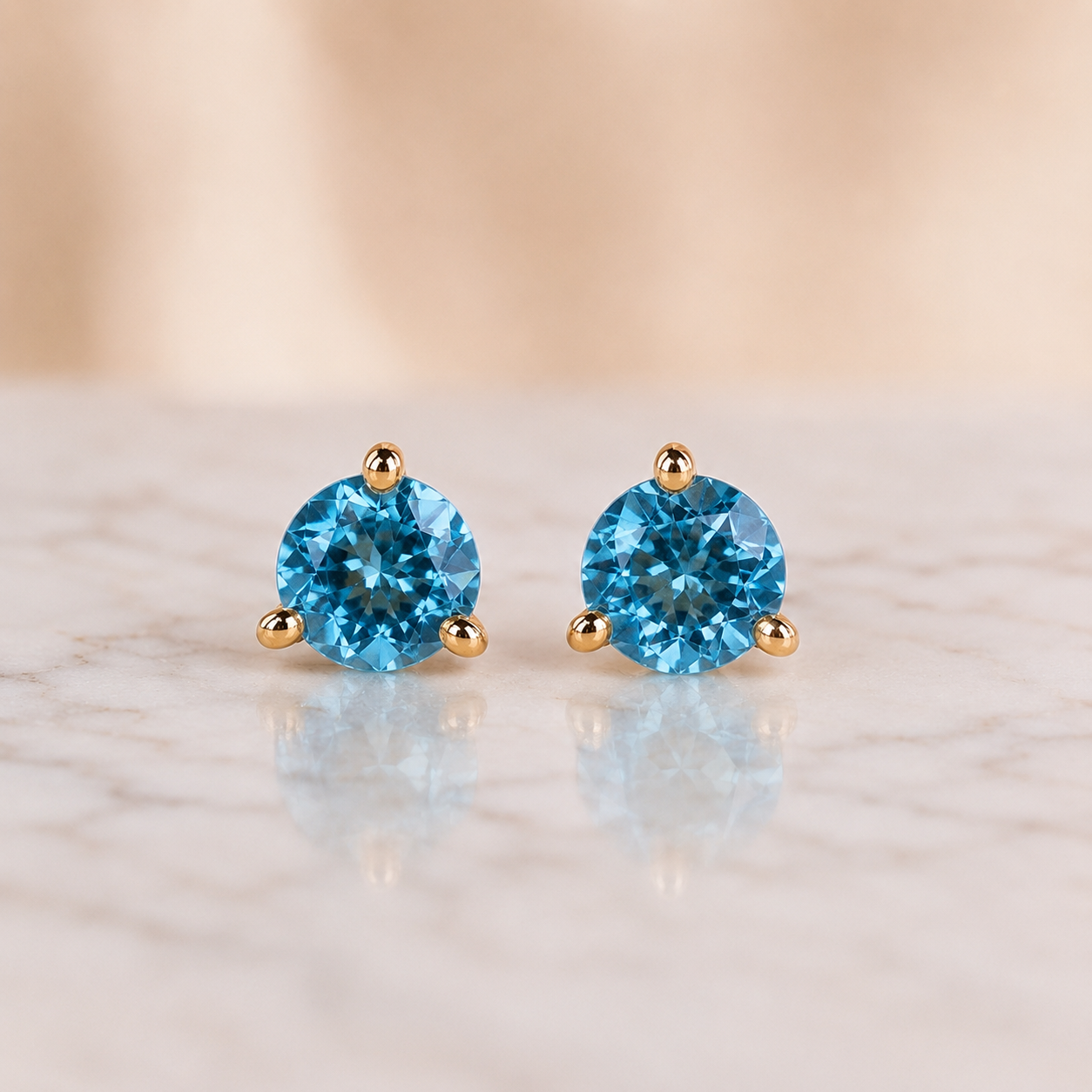 1.93cttw Round Blue Topaz Stud Earrings 14K Yellow Gold Prong Set Push Back — alternate view