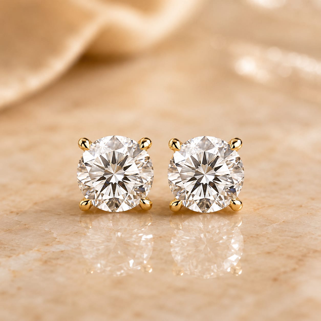 2ct Round Lab Grown Diamond Stud Earrings – Hidden Halo 14K Gold — alternate view