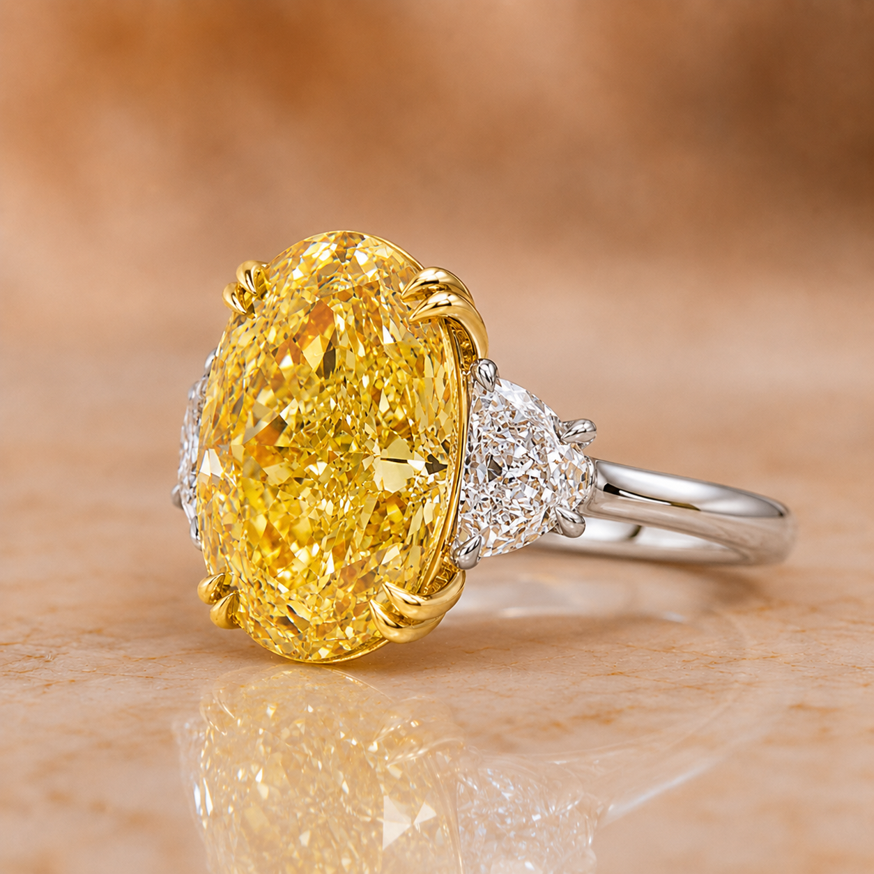 3 ct Fancy Intense Yellow Oval Lab Grown Diamond Ring – IGI Platinum — alternate view