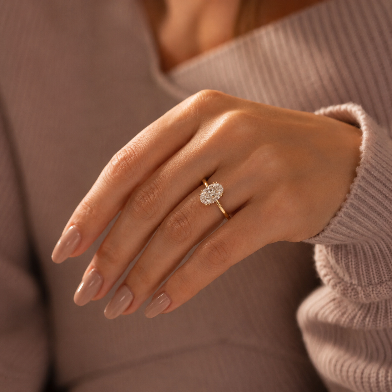 3CT Oval Lab Grown Diamond Engagement Ring IGI Certified 14K Gold