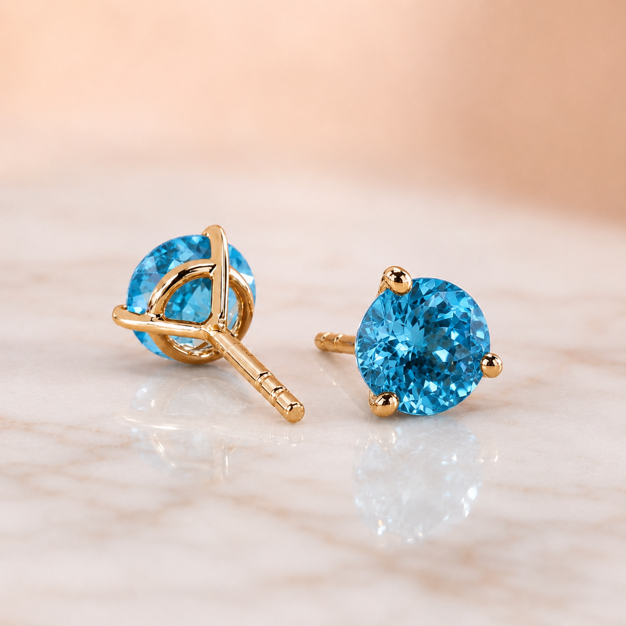 1.93cttw Round Blue Topaz Stud Earrings 14K Yellow Gold Prong Set Push Back