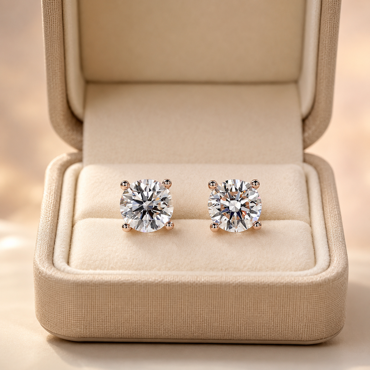 IGI 3Ct Round Lab Grown Diamond Stud Earrings 14K Rose Gold 4-Prong VVS2 E