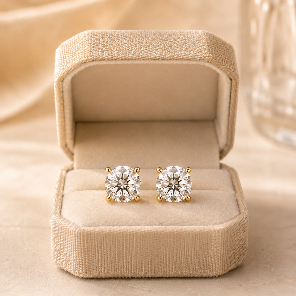 2ct Round Lab Grown Diamond Stud Earrings – Hidden Halo 14K Gold
