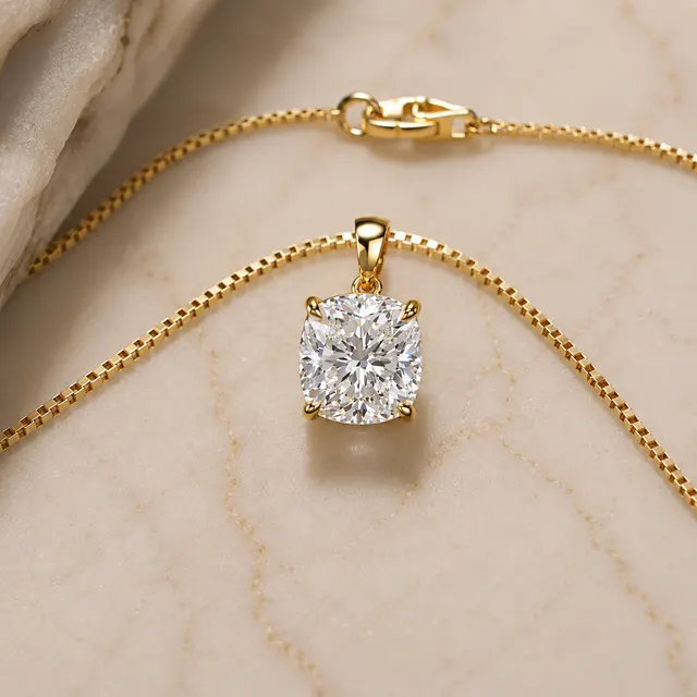 Cushion Lab Grown Diamond Solitaire Pendant – Four-Prong 14K Yellow Gold – IGI Certified 2ct - alternate view