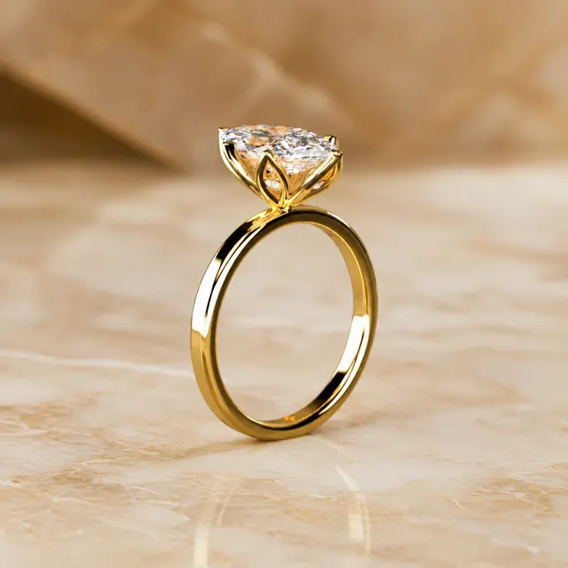 Marquise Lab Grown Diamond Engagement Ring Solitaire 14K Yellow Gold – Six Floral Prong 1ct E VVS2 - alternate view