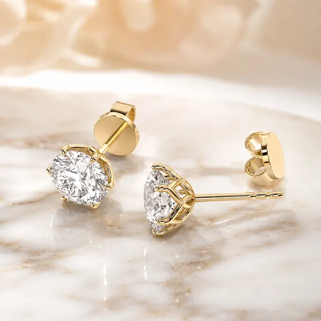 Round Lab Grown Diamond Stud Earrings Tulip Petal Prong 14K Yellow Gold 1 Carat VVS2 E - alternate view