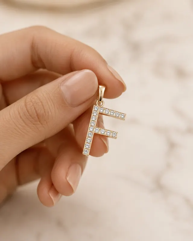 Lab Grown Diamond Initial F Pendant 14K White Gold E VVS2 IGI Certified - alternate view