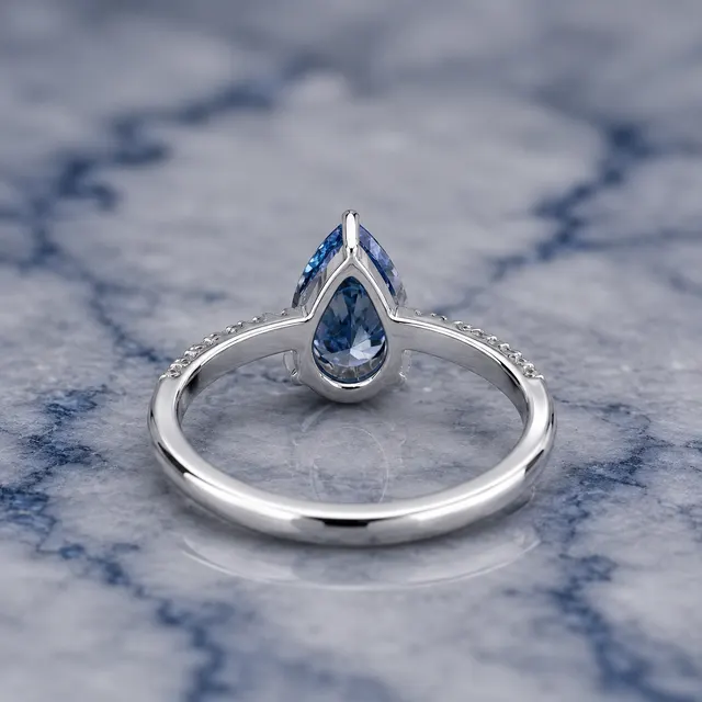 Fancy Blue Pear Lab Grown Diamond Engagement Ring Pavé 14K White Gold IGI Certified 1.02 Carat - alternate view