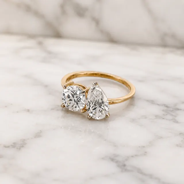 Round & Pear Lab Grown Diamond Toi et Moi Ring Two Stone 14K Rose Gold 2 Carat E VVS2 - alternate view