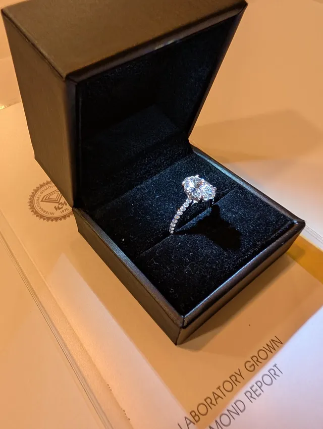 Oval Lab Grown Diamond Engagement Ring Hidden Halo 14K White Gold IGI Certified 2.00 Carat E VVS2