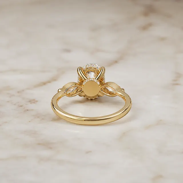 Oval Lab Grown Diamond Engagement Ring Marquise Side Stone Pavé 14K Yellow Gold IGI Certified 2ct - alternate view