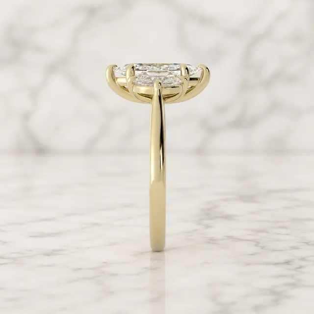 Marquise Lab Grown Diamond Engagement Ring Three Stone Basket 14K Yellow Gold Half-Moon Accents E/VVS2 - alternate view