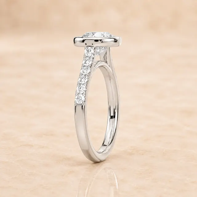 Round Lab Grown Diamond Engagement Ring Bezel Set 14K White Gold Side Stone E-VVS2 - alternate view