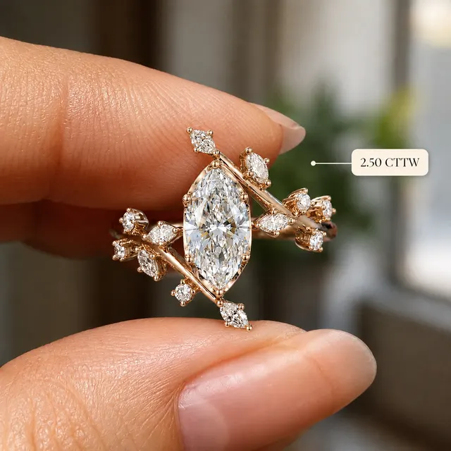 Marquise Lab Grown Diamond Engagement Ring Nature-Inspired Branch 14K Rose Gold Marquise & Round Accents - alternate view
