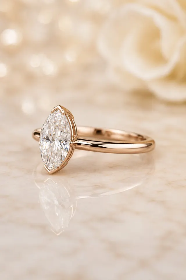 Marquise Lab Grown Diamond Engagement Ring Solitaire 14K Rose Gold – V-Prong 0.50 Carat VVS2 - alternate view