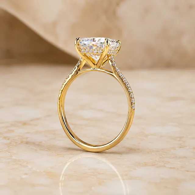 Cushion Cut Lab Grown Diamond Engagement Ring Hidden Halo 14K Yellow Gold IGI Certified 1 Carat - alternate view