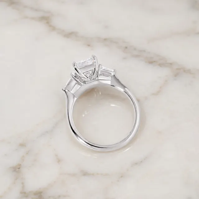 Emerald Cut Lab Grown Diamond Engagement Ring Three Stone 14K White Gold Tapered Baguette, E VVS2 - alternate view