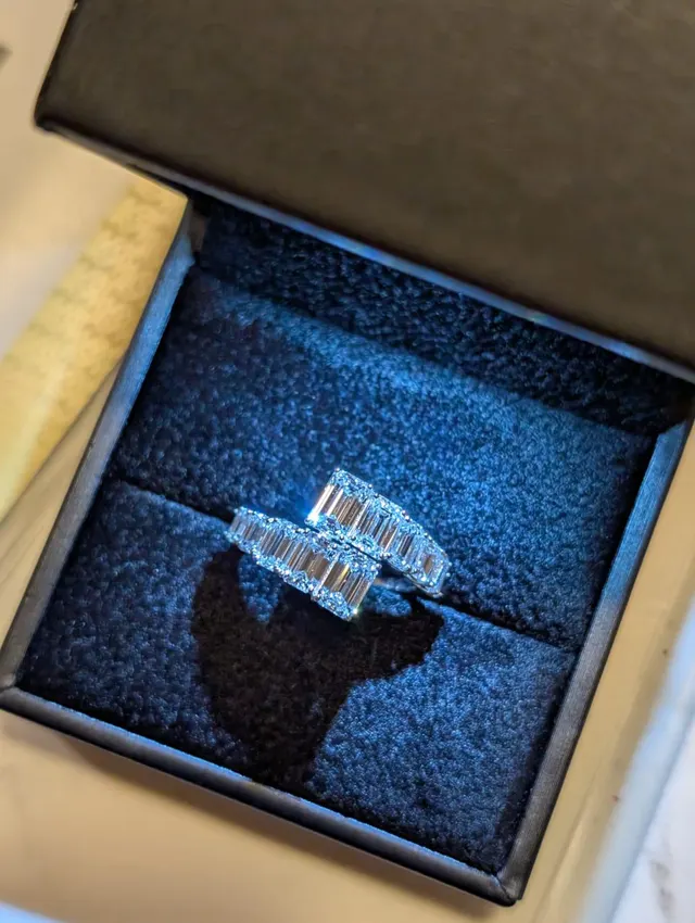 Emerald Cut Lab Grown Diamond Bypass Ring 14K White Gold IGI Certified 4CT E VVS2