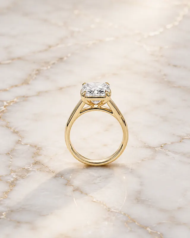 Elongated Cushion Lab Grown Diamond Engagement Ring Four-Claw Solitaire 14K Yellow Gold - alternate view