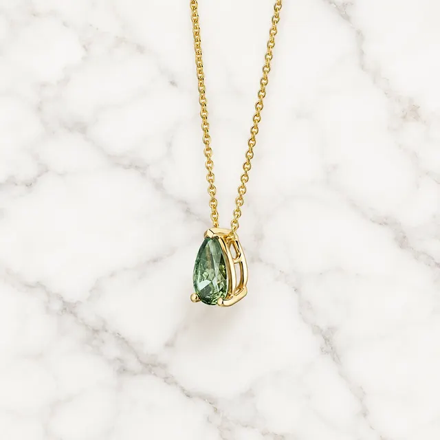 Green Pear Lab Grown Diamond Solitaire Pendant Three Prong 18K Yellow Gold Necklace - alternate view