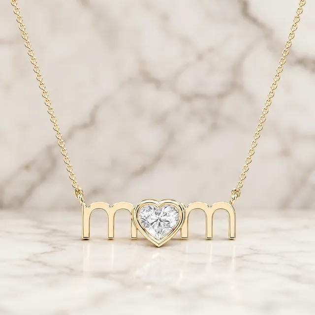 Heart Lab Grown Diamond Mom Pendant Necklace Bezel 14K Yellow Gold 1/2ct E VVS2 Gift for Her