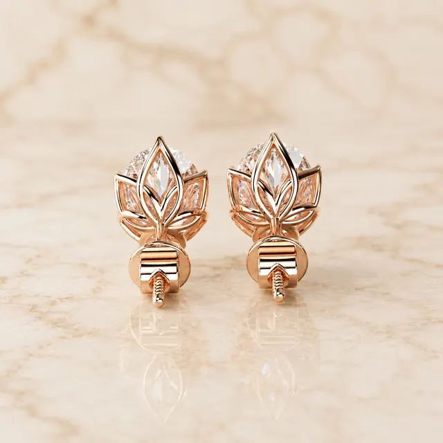 Oval Lab Grown Diamond Stud Earrings Solitaire 14K Rose Gold IGI Certified 2ct Screw-Back - alternate view