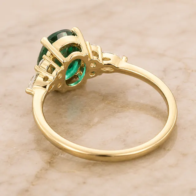 Oval Emerald & Lab Grown Diamond Engagement Ring Vintage Cluster 14K Gold Classic Setting - alternate view