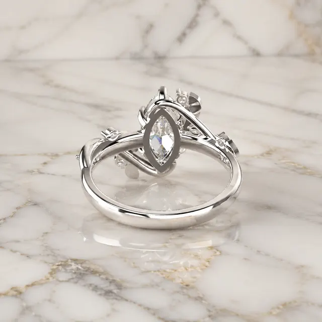 Marquise Lab Grown Diamond Engagement Ring Leaf Vine 14K White Gold IGI Certified 1 Carat - alternate view