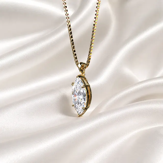 Marquise Lab Grown Diamond Solitaire Pendant Four Prong 14K Gold IGI Certified 1ct E VVS2 - alternate view