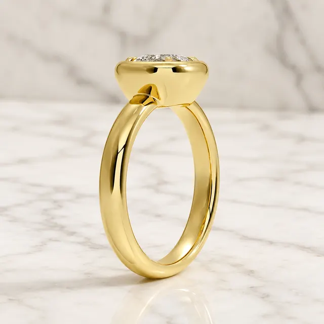 Cushion Lab Grown Diamond Engagement Ring Bezel Solitaire 14K Yellow Gold Corner Prong Setting - alternate view