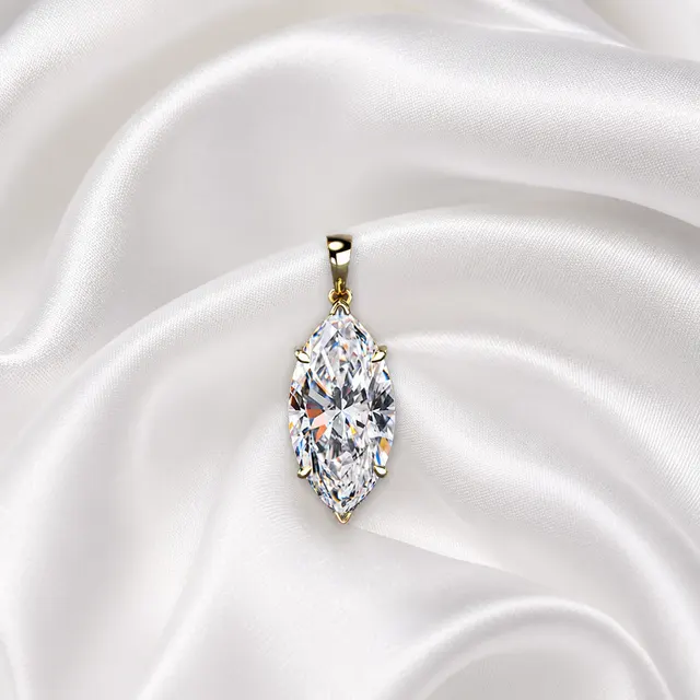Marquise Lab Grown Diamond Solitaire Pendant Four Prong 14K Gold IGI Certified 1ct E VVS2