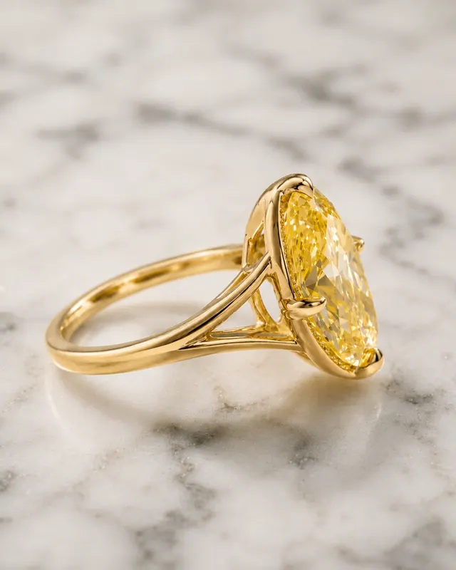 Fancy Yellow Oval Lab Grown Diamond Engagement Ring Milgrain Bezel Split Shank 14K Gold Claw Prong Vintage Style - alternate view