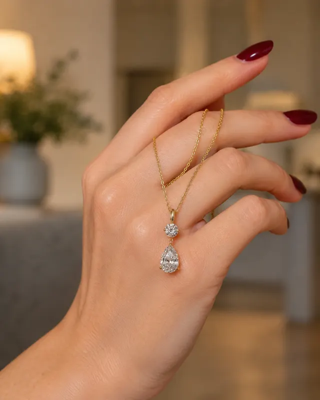 Pear Lab Grown Diamond Drop Pendant Necklace Two Stone Prong 14K Yellow Gold IGI Certified 2.70 CTW - alternate view