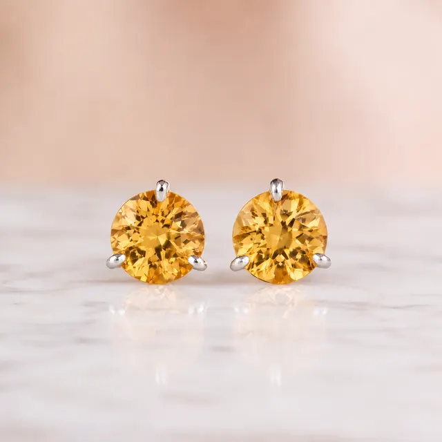 Round Citrine Stud Earrings 3-Prong 14K White Gold 1.48 Cttw Push-Back Posts