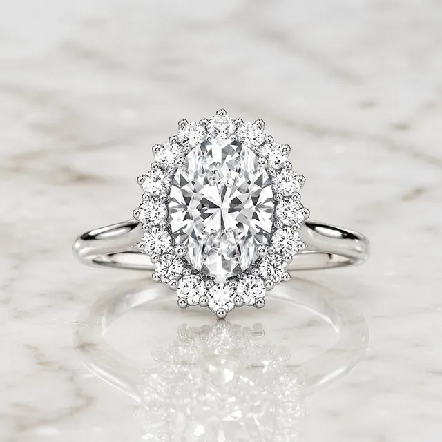 Oval Lab Grown Diamond Engagement Ring Halo 14K White Gold 0.48ctw Diamonds