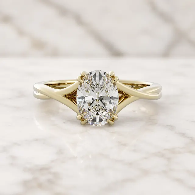 Oval Lab Grown Diamond Engagement Ring Solitaire Basket 14K Yellow Gold IGI Certified 2ct Twisted Shank