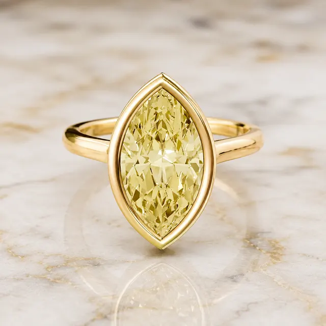 Yellow Marquise Lab Grown Diamond Engagement Ring Cathedral Bezel 14K Yellow Gold – Solitaire Setting