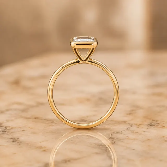 Emerald Cut Lab Grown Diamond Engagement Ring Bezel Solitaire 14K Yellow Gold IGI Certified 2 Carat E VVS2 - alternate view