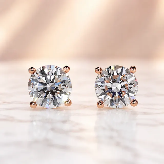 Round Lab Grown Diamond Stud Earrings 4-Prong 14K Rose Gold IGI Certified 3 Carat E VVS2