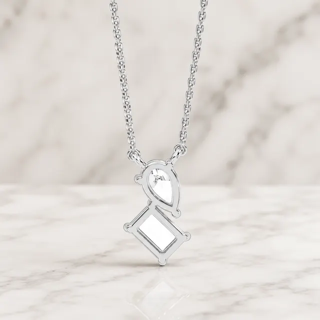 Emerald & Pear Lab Grown Diamond Pendant Necklace Two Stone 14K White Gold E VVS2 1ct - alternate view