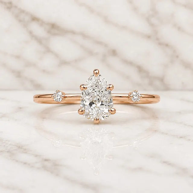 Pear Lab Grown Diamond Engagement Ring Distance Pave Solitaire 14K Yellow Gold IGI Certified