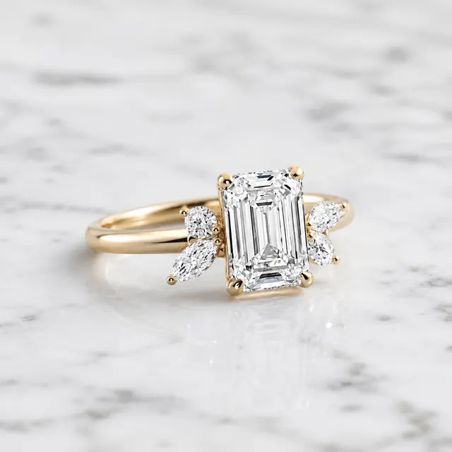 Emerald Cut Lab Grown Diamond Engagement Ring Floral Side Stone 14K Rose Gold IGI Certified 2 Carat E VVS2 - alternate view