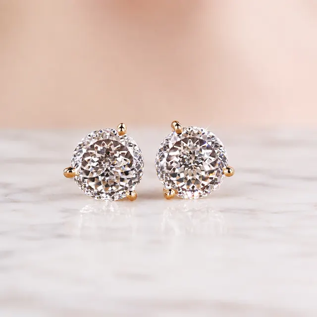 Portuguese Cut Lab Grown Diamond Stud Earrings Martini Setting 14K Gold E VVS2 Lab Diamond