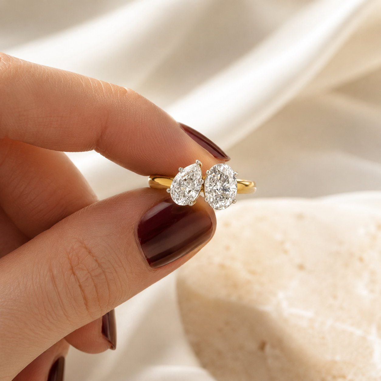 Pear & Oval Lab Grown Diamond Toi et Moi Ring Two Stone 14K Yellow Gold VVS2 E Diamonds