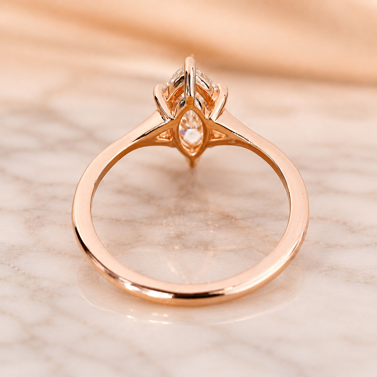 Marquise Lab Grown Diamond Engagement Ring Split Shank Solitaire 14K Rose Gold IGI Certified 1 Carat E VVS2
