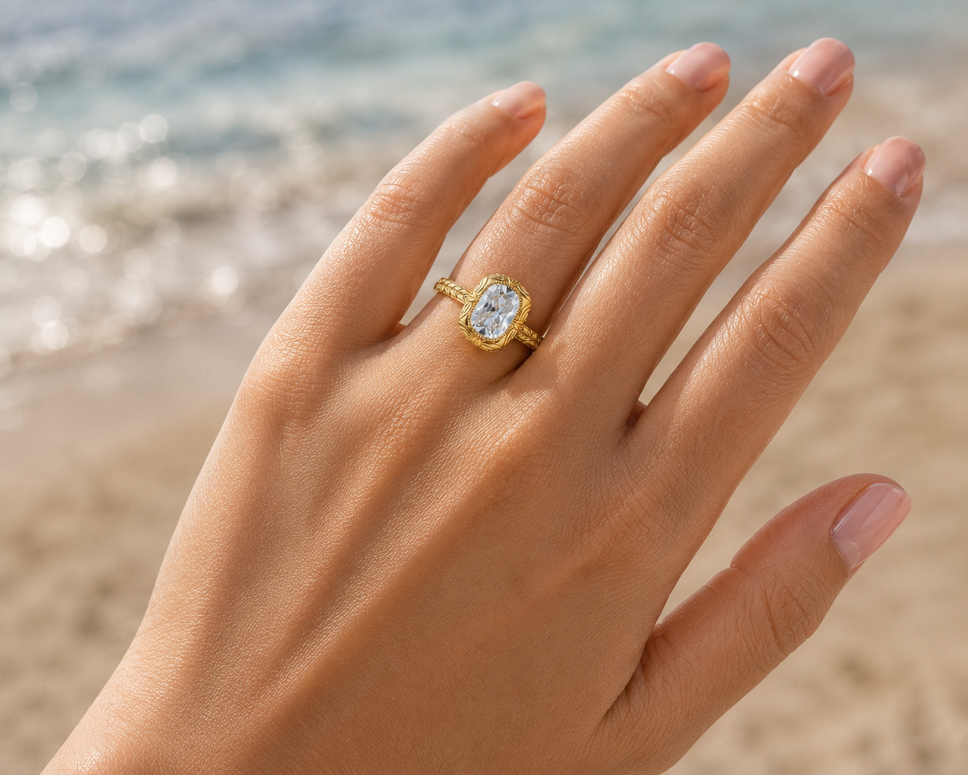 Elongated Cushion Lab Grown Diamond Engagement Ring Vintage Bezel Solitaire 14K Yellow Gold IGI Certified 2 Carat