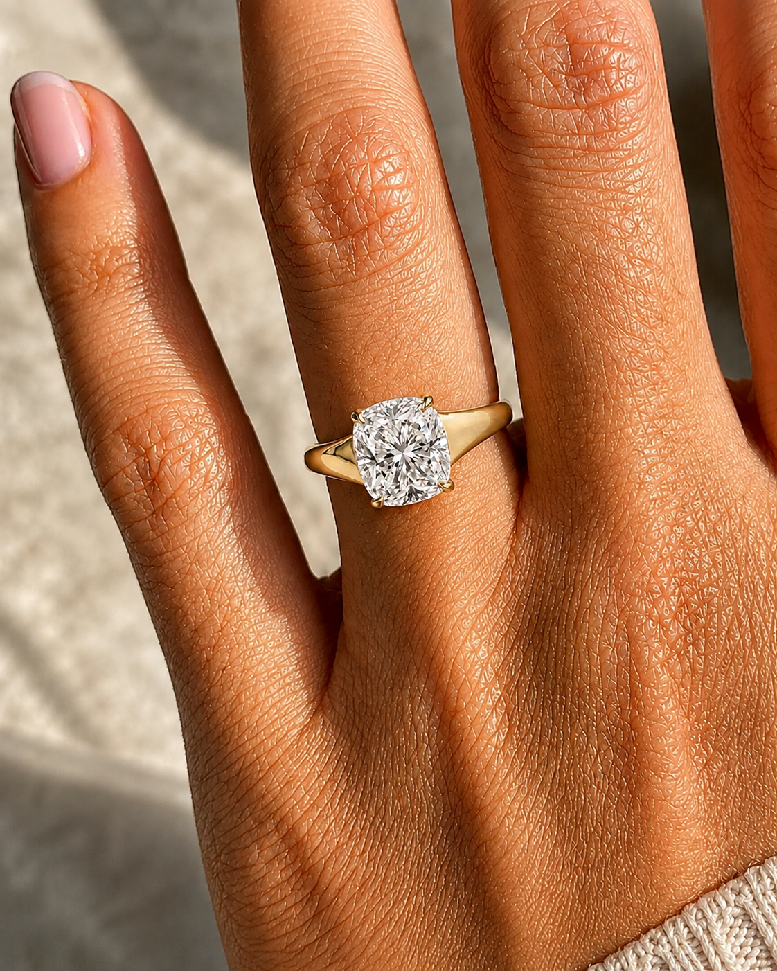 Elongated Cushion Lab Grown Diamond Engagement Ring Four-Claw Solitaire 14K Yellow Gold